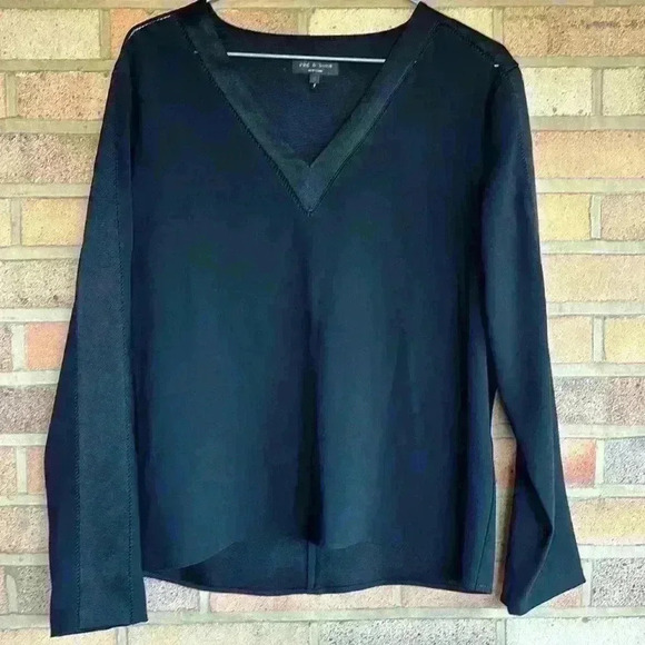 rag & bone Tops - rag & bone NEW YORK long sleeve Black V neck mixed media top XS